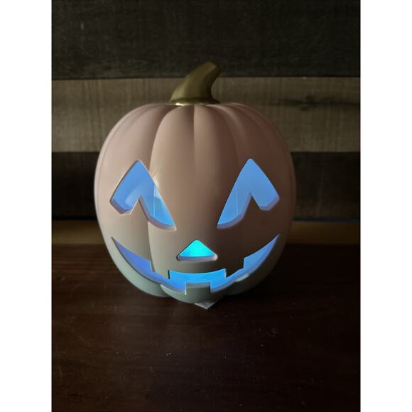 Halloween Bullseye Jack -O- Lantern Pumpkin pink blue Ombre Color Changing 8” - Picture 3 of 11